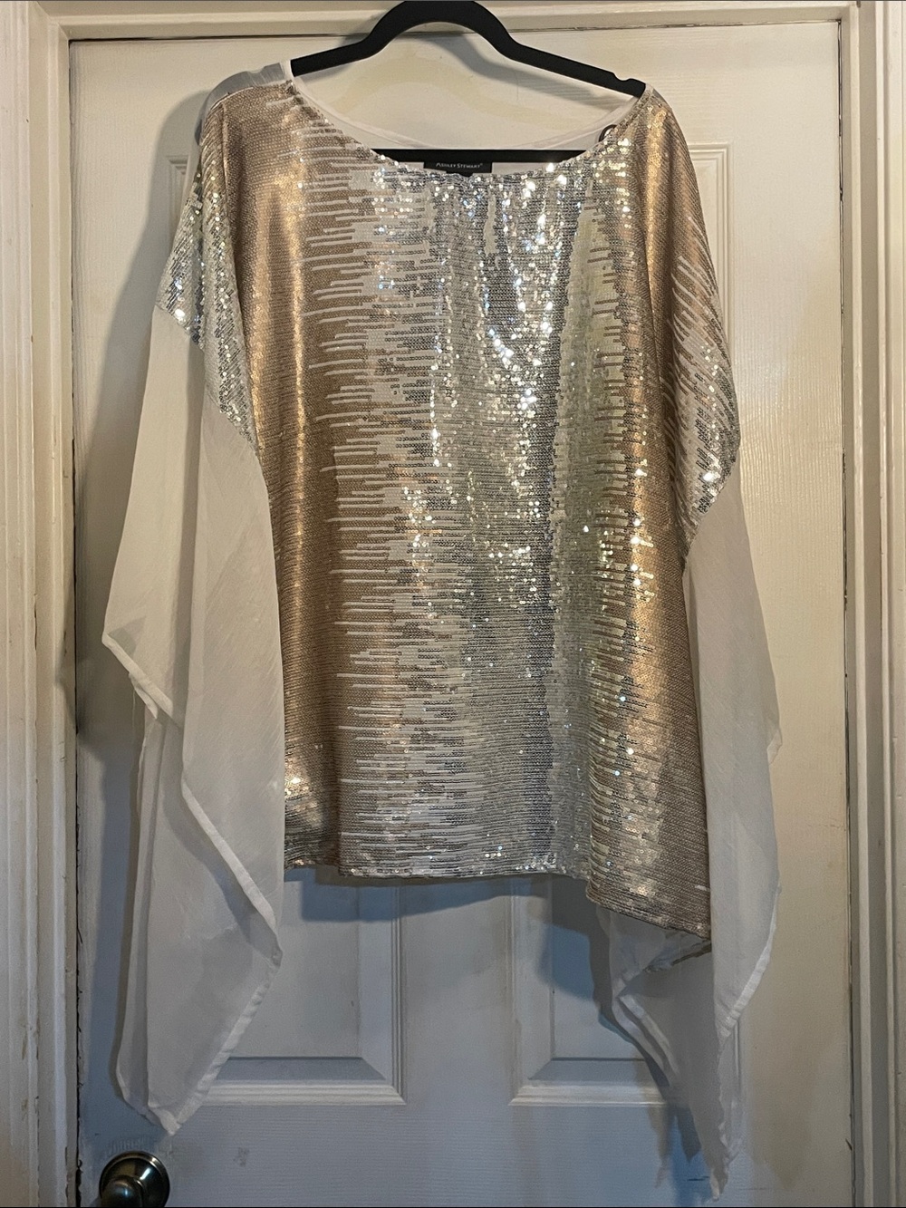 Ashley Stewart Silver and Gold Sequin Draped Tunic